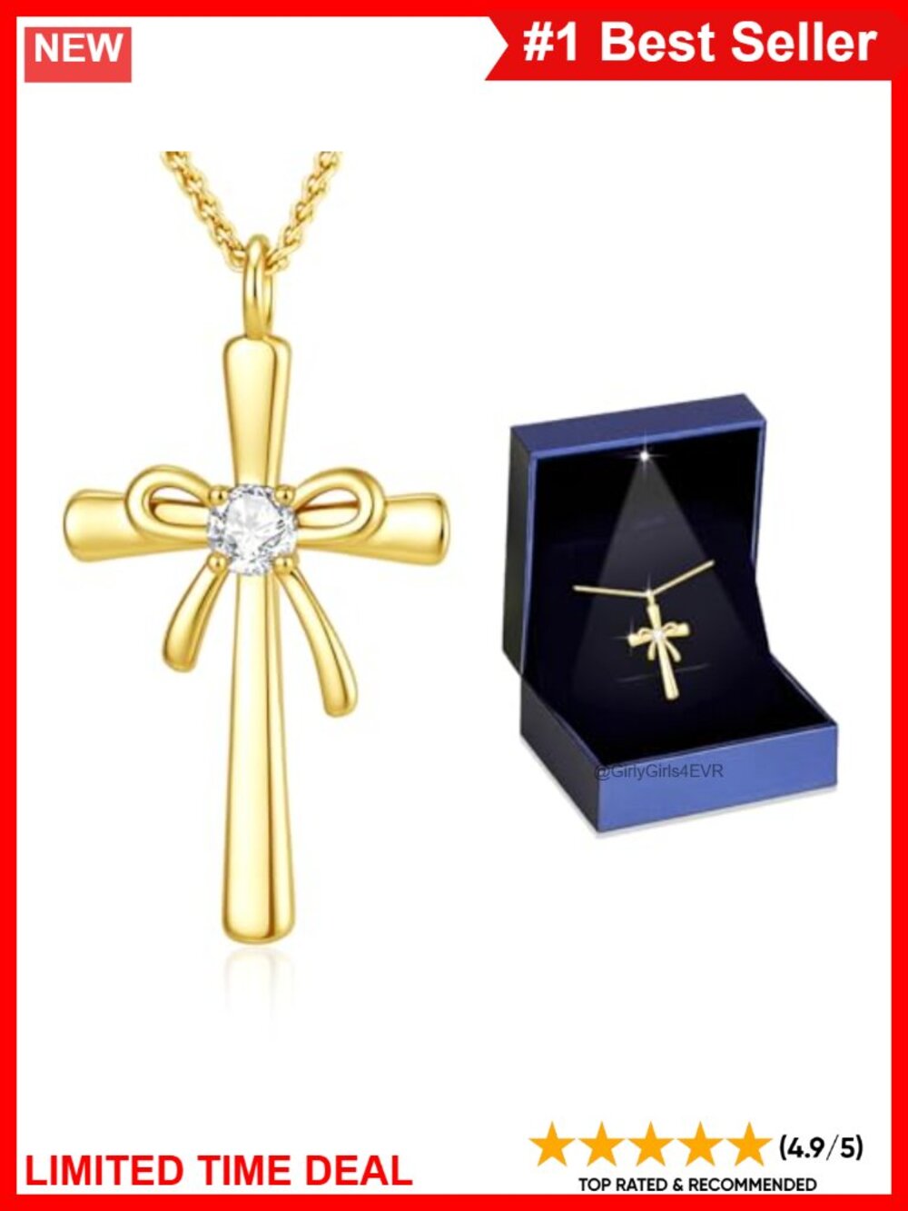 Moissanite Cross Necklace 18K Gold Plated Sterling Silver Pendant